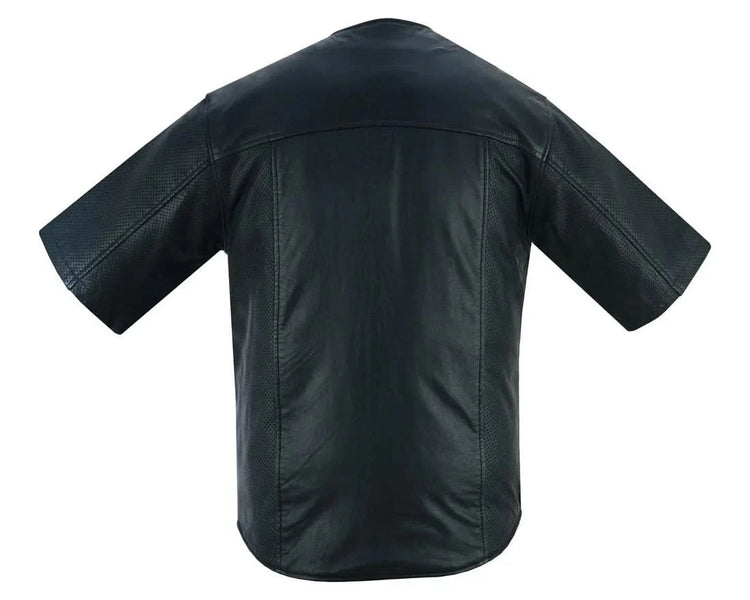 Men's  Leather Baseball Motorcycle Shirt - Black