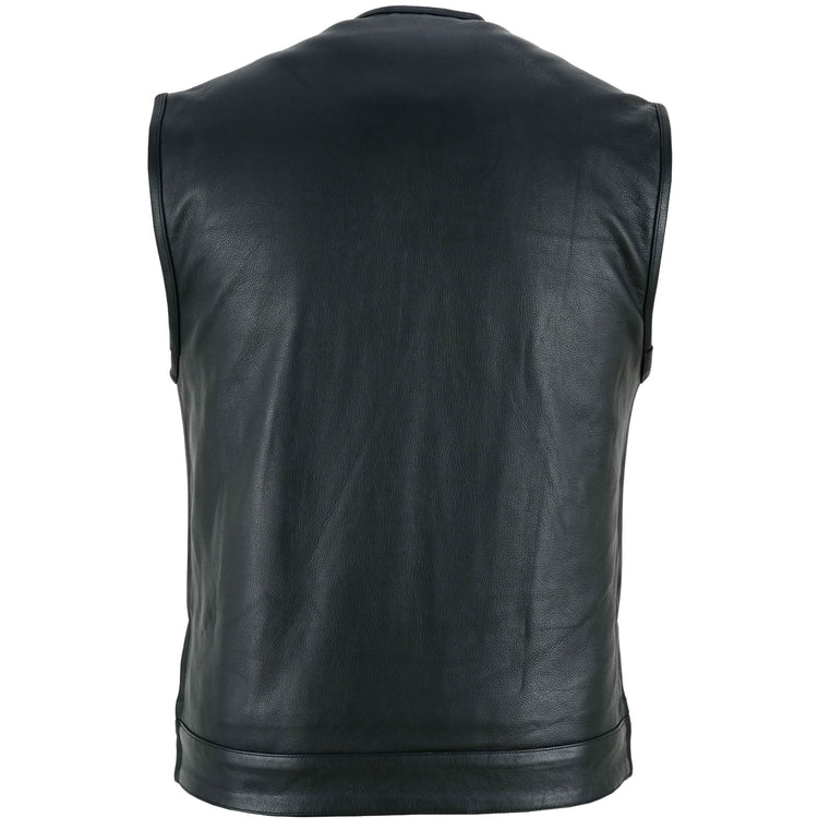 Men's Black Leather Motorcycle Vest with Upgraded Style