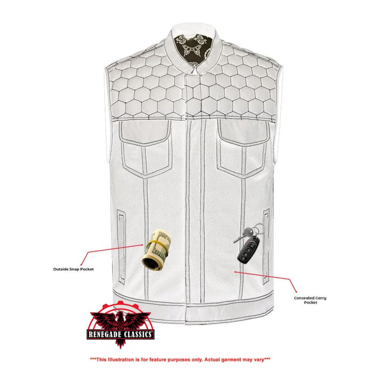 Men's Black Mesh Textile Vest with White Paisley Liner