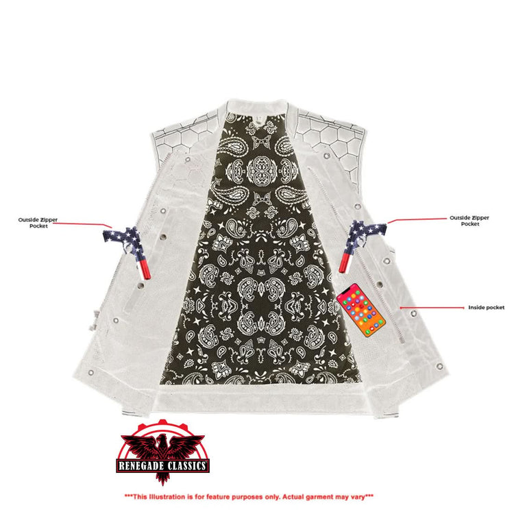 Men's Black Mesh Textile Vest with White Paisley Liner