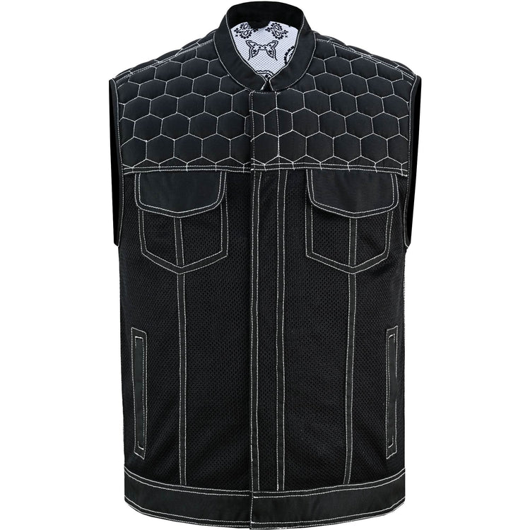 Men's Black Mesh Textile Vest with White Paisley Liner