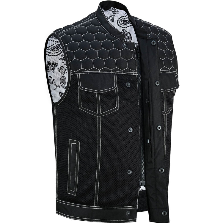 Men's Black Mesh Textile Vest with White Paisley Liner