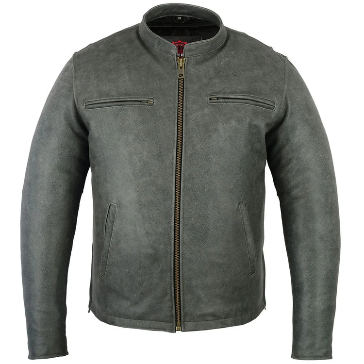 Men's Sporty Gray Leather Cruiser Jacket