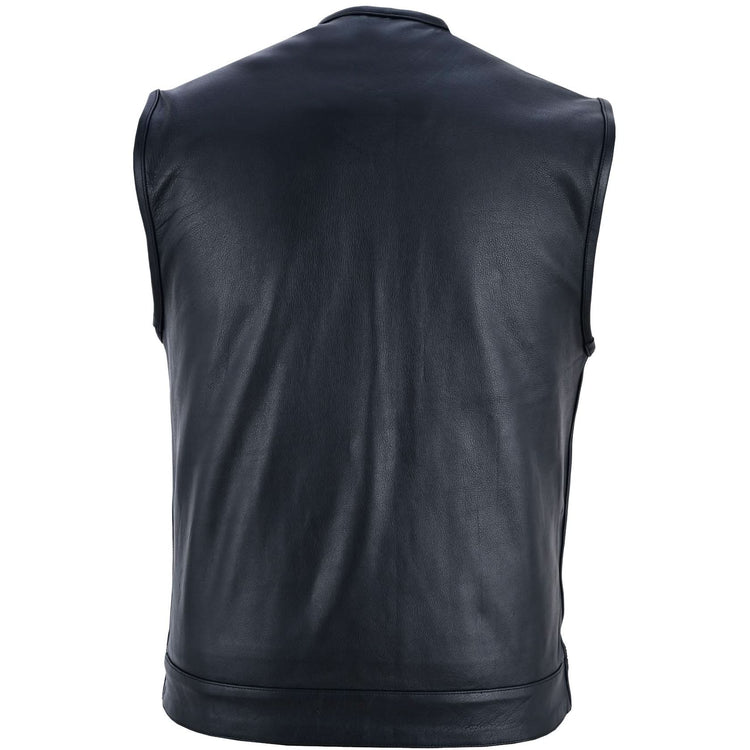 Men's Titan Black Leather Vest -  Milled Cowhide, Hidden Zipper