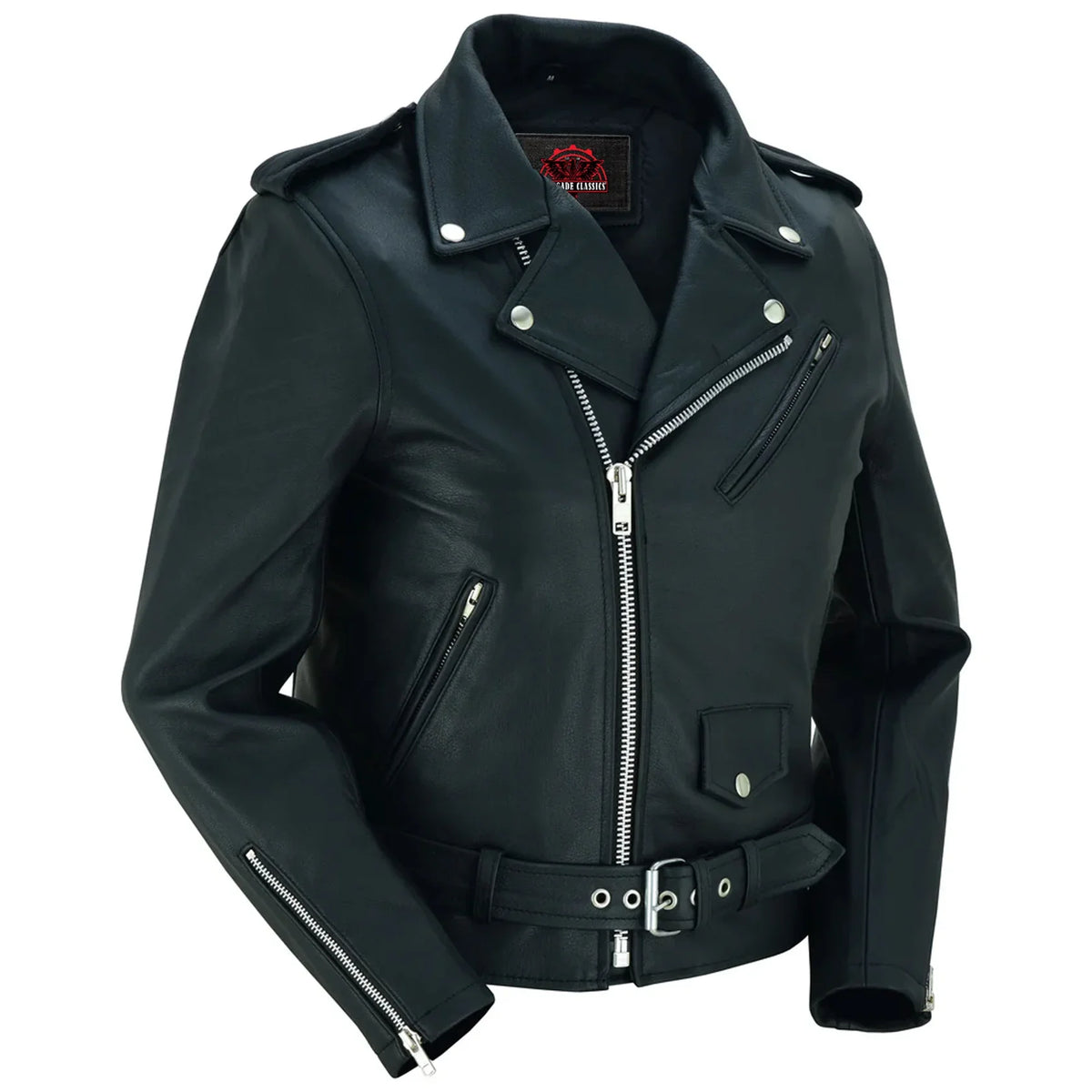 Women's Classic Plain Side Fitted M/C Style Jacket