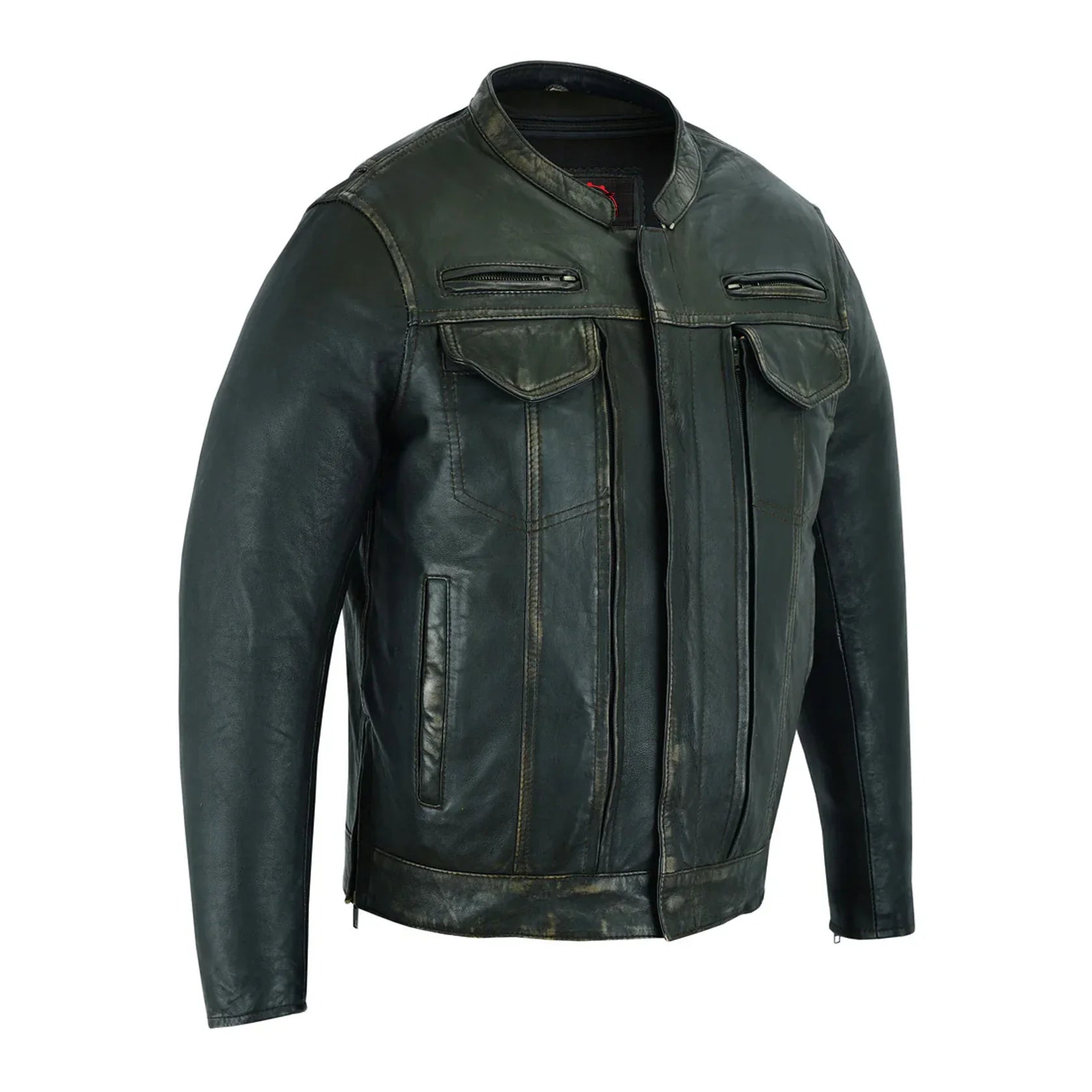 Men's Modern Utility Style Jacket in Lightweight Drum Dyed Distressed Naked Lambskin