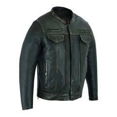 Men's Modern Utility Style Jacket in Lightweight Drum Dyed Distressed Naked Lambskin