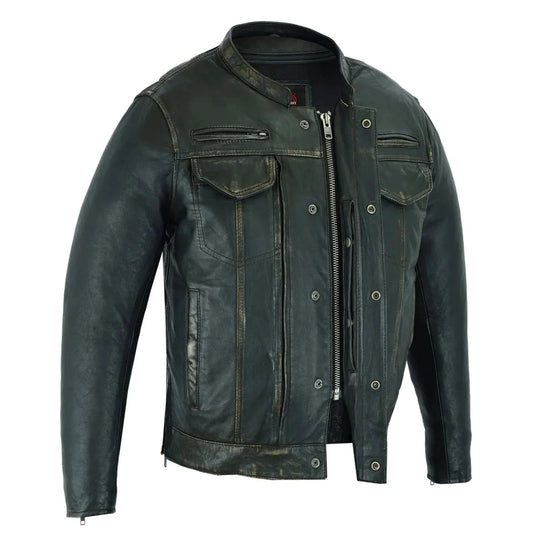 Men's Modern Utility Style Jacket in Lightweight Drum Dyed Distressed Naked Lambskin