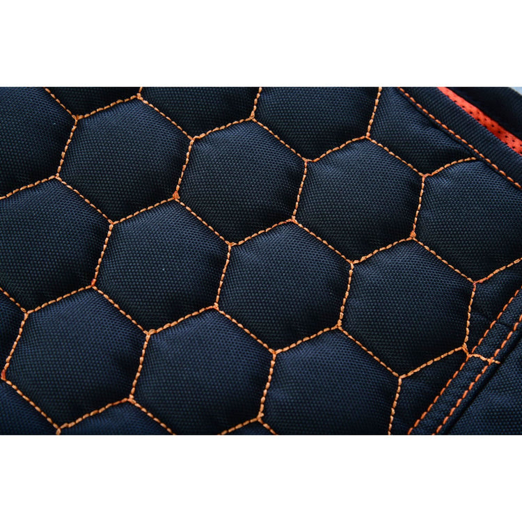 Night Tiger Men's Black Mesh Textile Vest with Orange Diamond Stitch