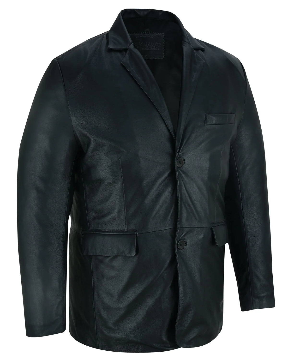 Retro Trim Men's Black Sheep Skin Leather Blazer