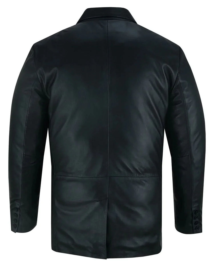 Retro Trim Men's Black Sheep Skin Leather Blazer
