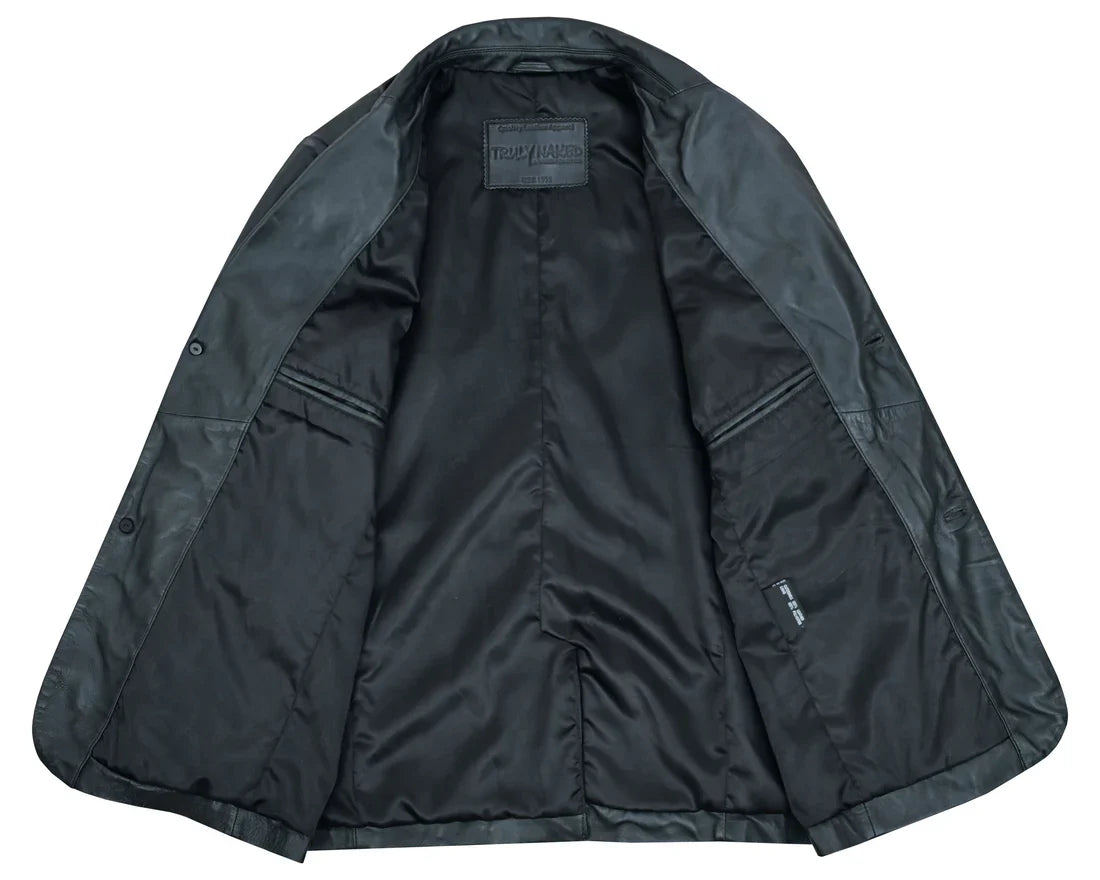 Retro Trim Men's Black Sheep Skin Leather Blazer