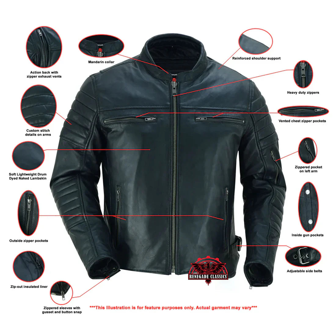 Men's Lightweight Drum Dyed Naked Lambskin Crossover Scooter - Black