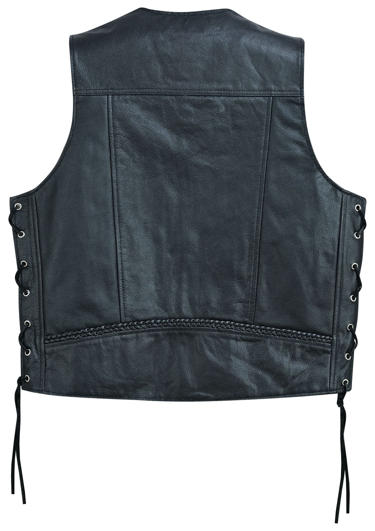 Charlie Men's Black Braided Leather Motorcycle Vest & Lace-Up Sides