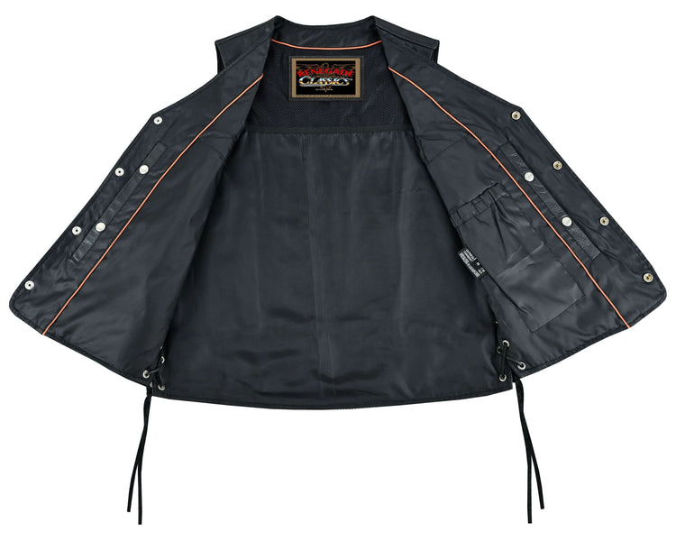 Charlie Men's Black Braided Leather Motorcycle Vest & Lace-Up Sides