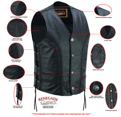 Charlie Men's Black Braided Leather Motorcycle Vest & Lace-Up Sides