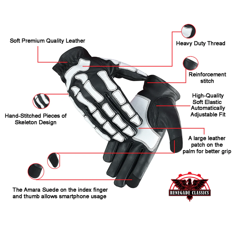 SkullTrail Men's leather  gloves Black & White
