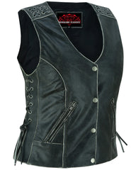 Women's Gray Vest with Grommet and Lacing Accents