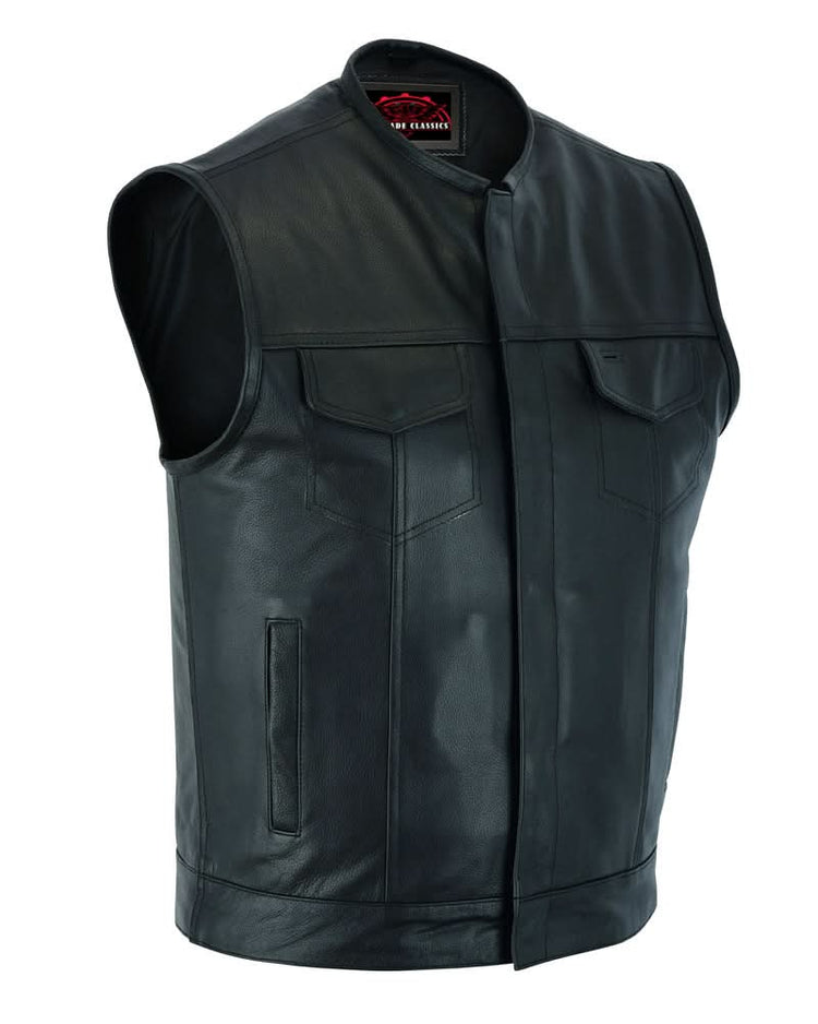 Men's AM  Black Cowhide Leather Motorcycle Vest