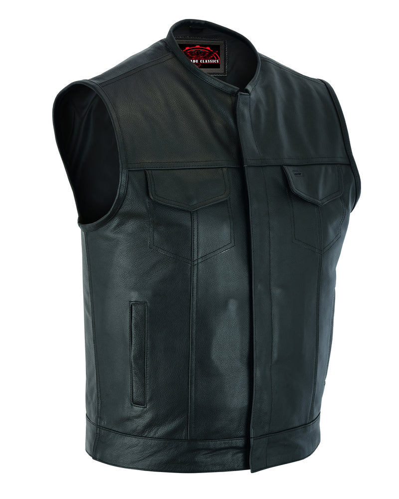 Men's AM  Black Cowhide Leather Motorcycle Vest