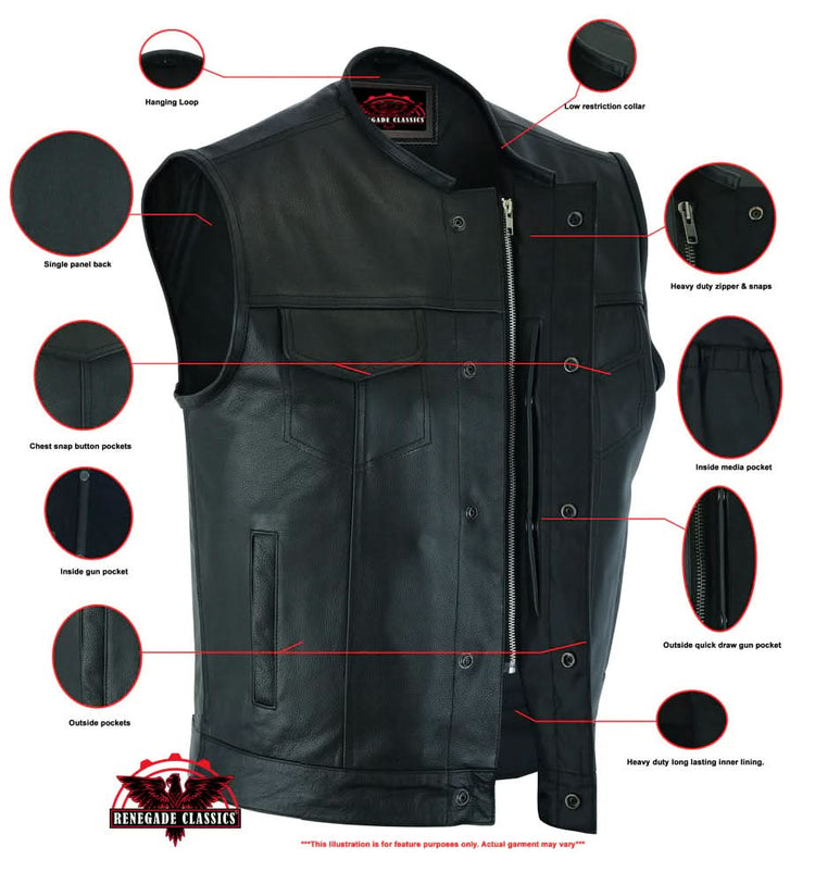 Men's AM  Black Cowhide Leather Motorcycle Vest