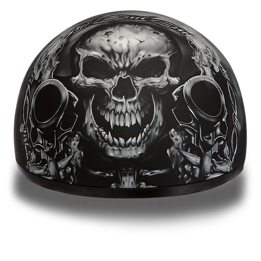 D6-G Daytona Helmets D6-G ‘Skull Cap’ with Skull and Guns Half Face Helmet Black