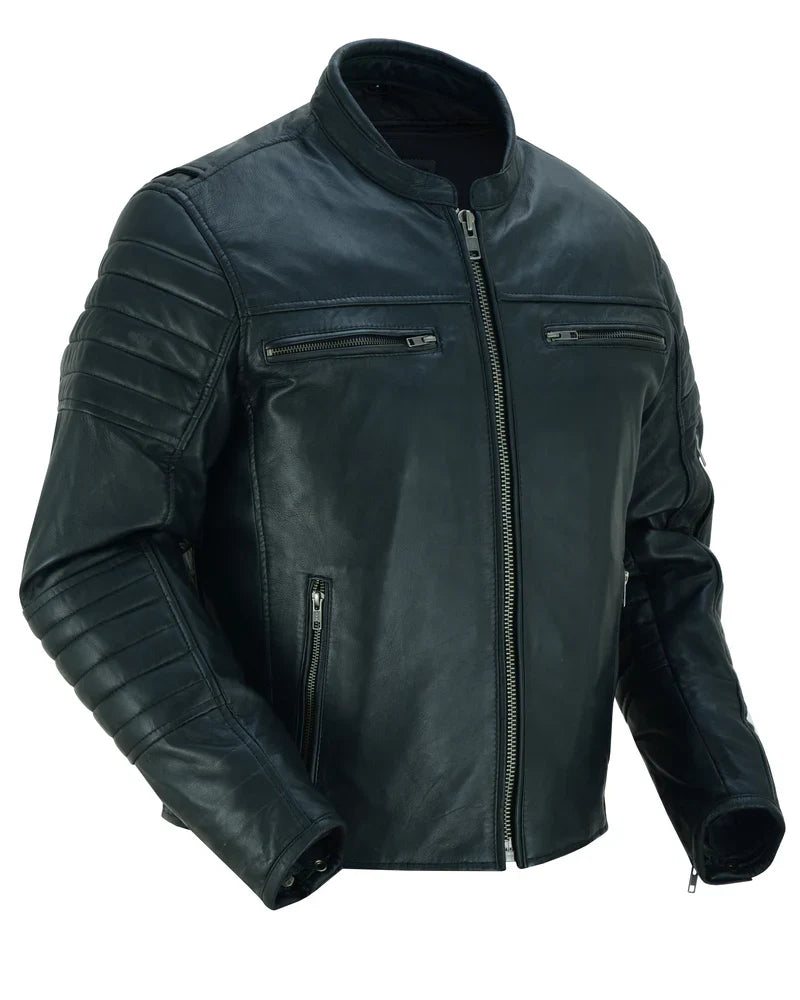 Men's Lightweight Drum Dyed Naked Lambskin Crossover Scooter - Black