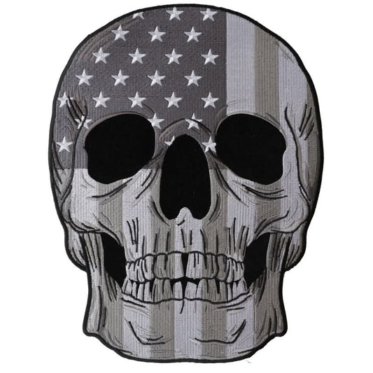 PL631 Skull Subdued American Flag Embroidered Iron on Patch