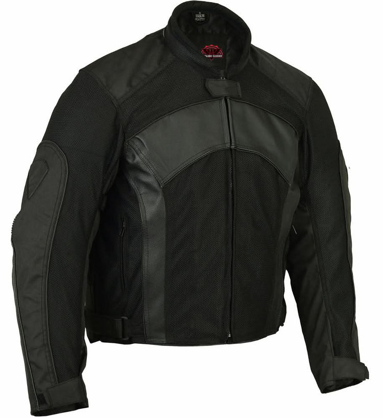 Mens Leather & Mesh Motorcycle Jacket  – Waterproof Liner