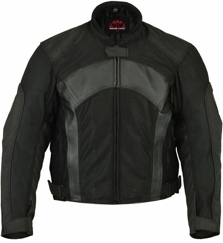 Mens Leather & Mesh Motorcycle Jacket  – Waterproof Liner