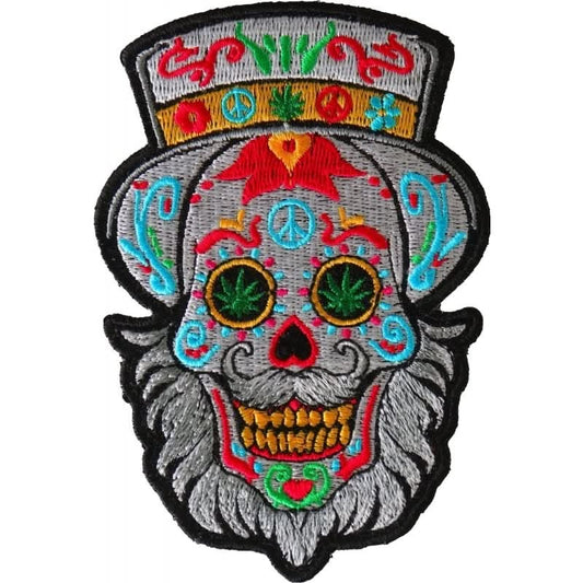 P675 Bearded Sugar skull Small Iron on Patch