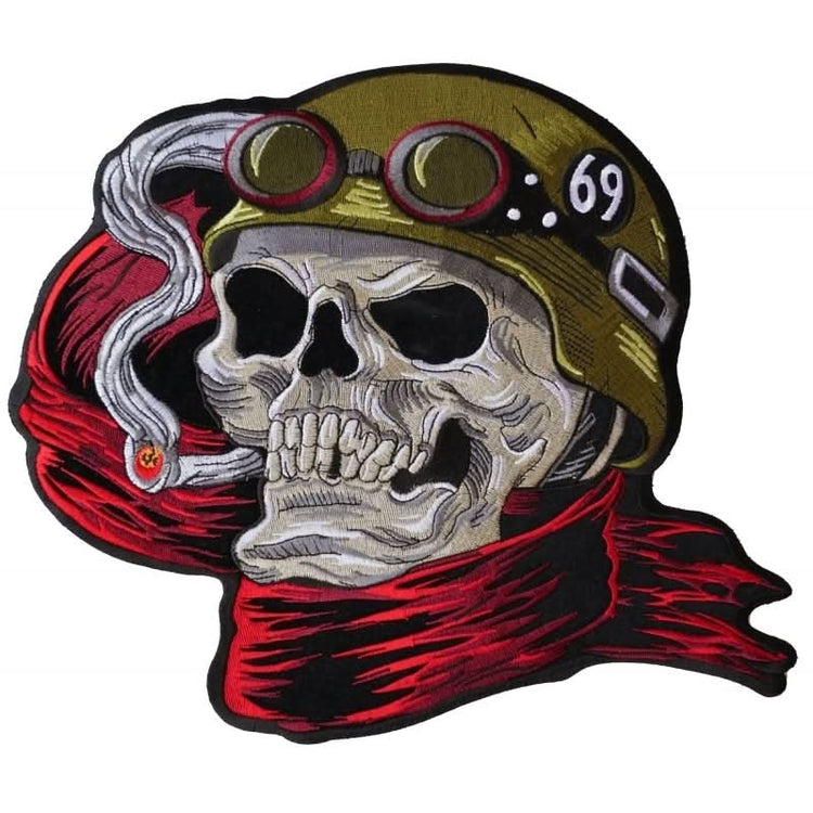 PL616 Biker Skull Embroidered Iron on Patch