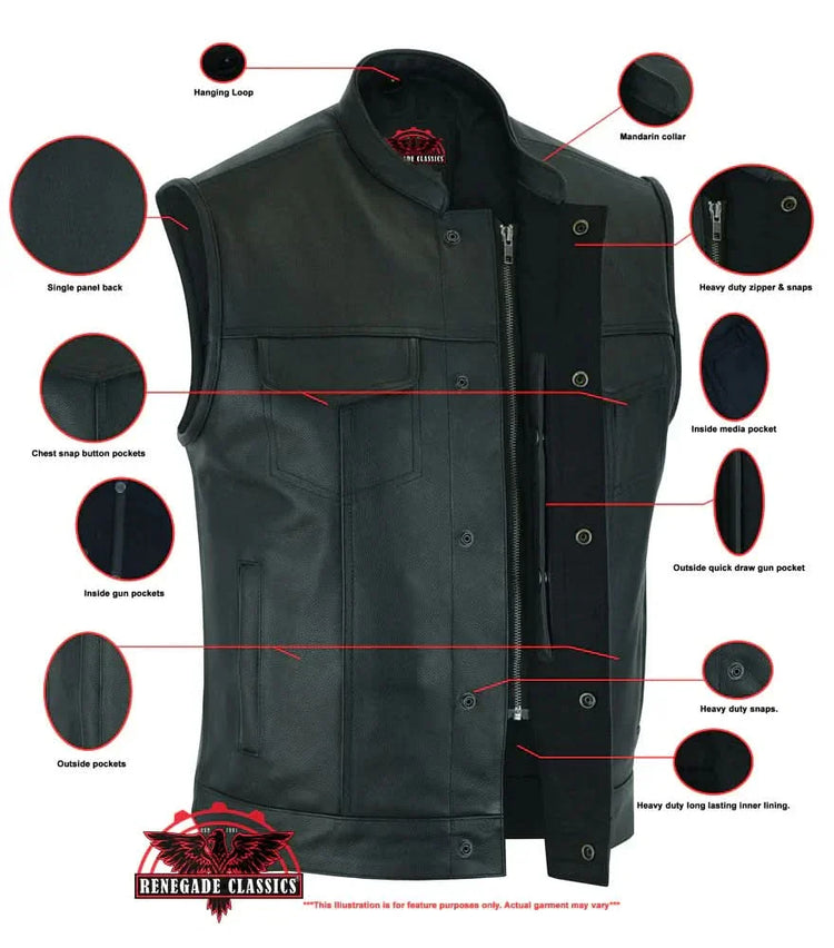 Blackhawk Scoop Collar Men's Motorcycle Vest - Smart Access Pocket & Hidden Zipper