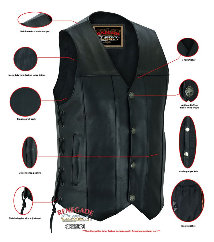Hawk Men's Classic Black Leather Motorcycle Vest