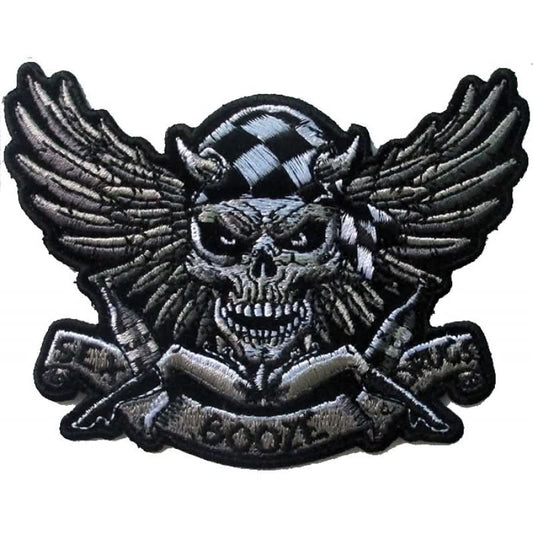 P676 Sex Booze Drugs Checkered Skull and Wings Patch