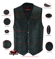Men's Traditional Leather Motorcycle Vest - Black