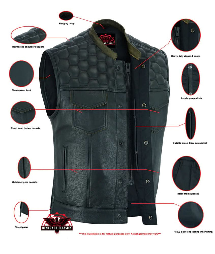 Whiskey Men's Motorcycle Leather Vest - Black