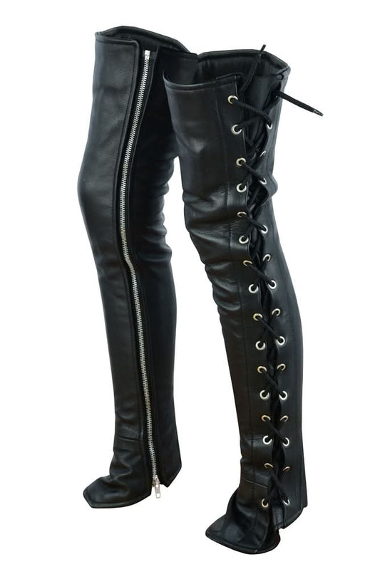 Women's Black Thigh High Leather Side Lace Leggings