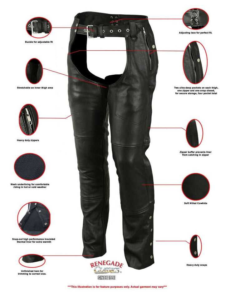 Rider Shield Black leather motorcycle chaps - Black