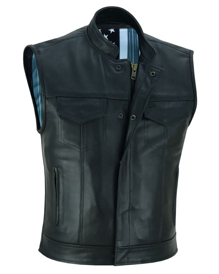 Private Men's Black Leather Motorcycle Vest