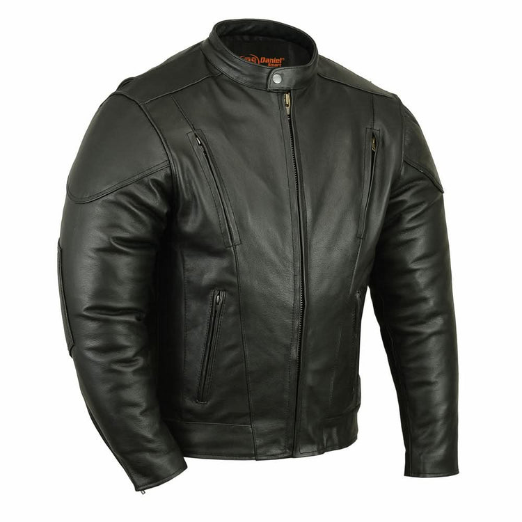 Men's Black Vented Motorcycle Jacket with Plain Sides