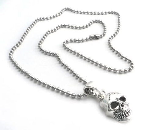 NSBC-SKXL Skull Pendant on Stainless Steel 3" shot beed ball chain