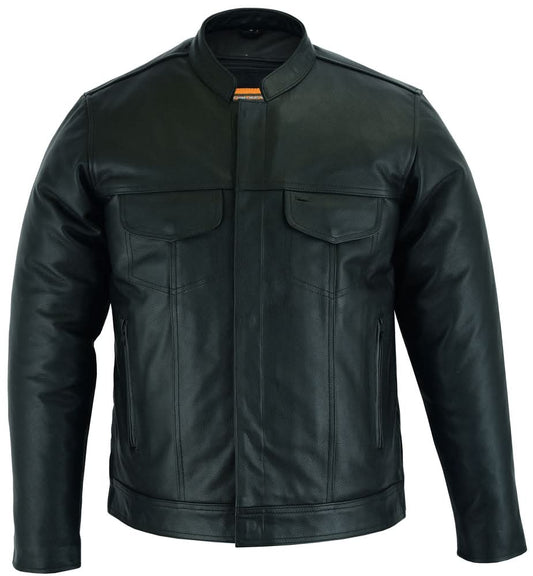 Men's Full Cut Black Leather Shirt with Zipper/Snap Front