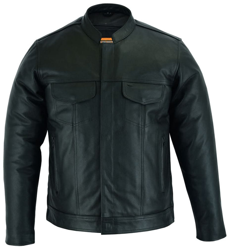 Men's Full Cut Black Leather Shirt with Zipper/Snap Front