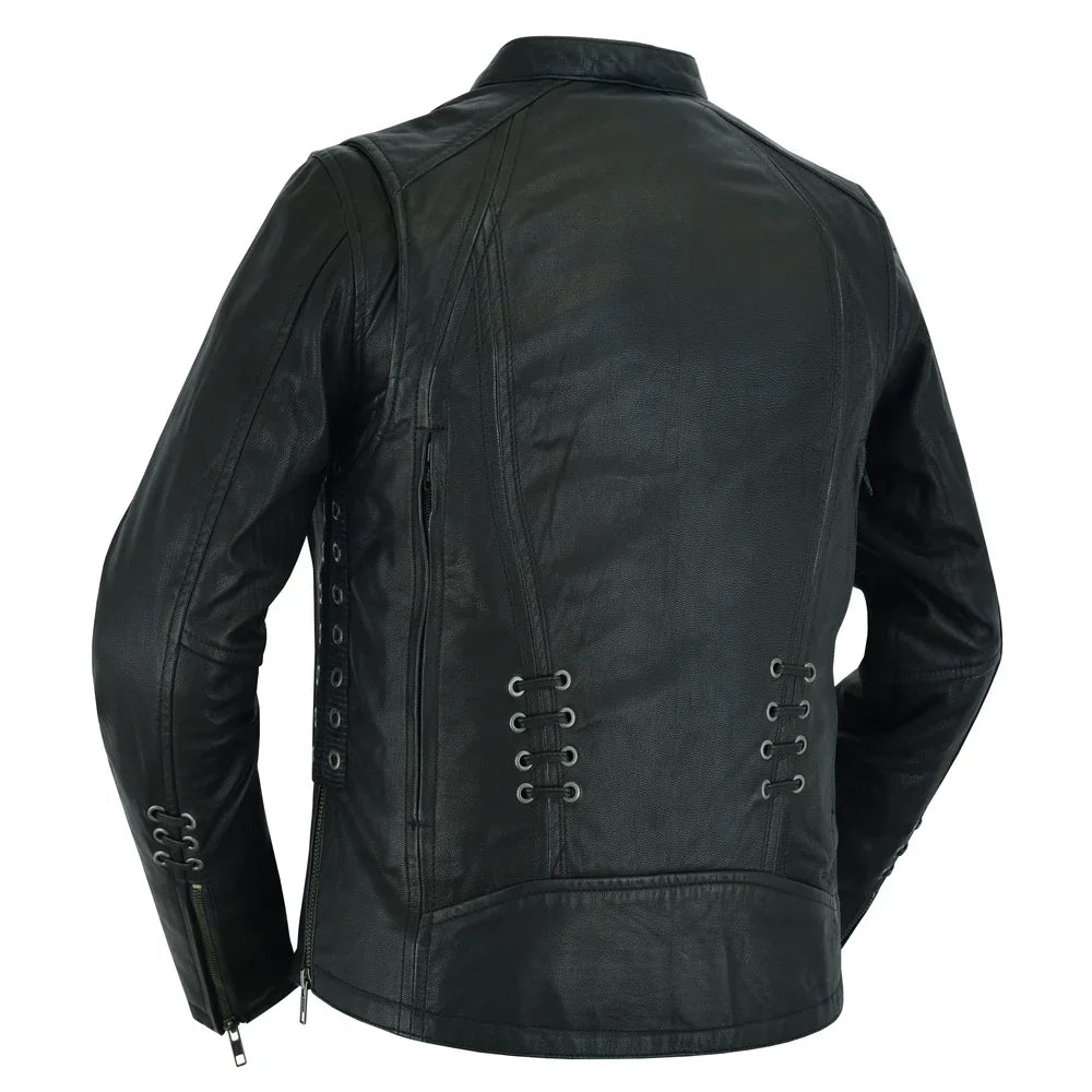 Women's Stylish Jacket with Grommet and Lacing Accents