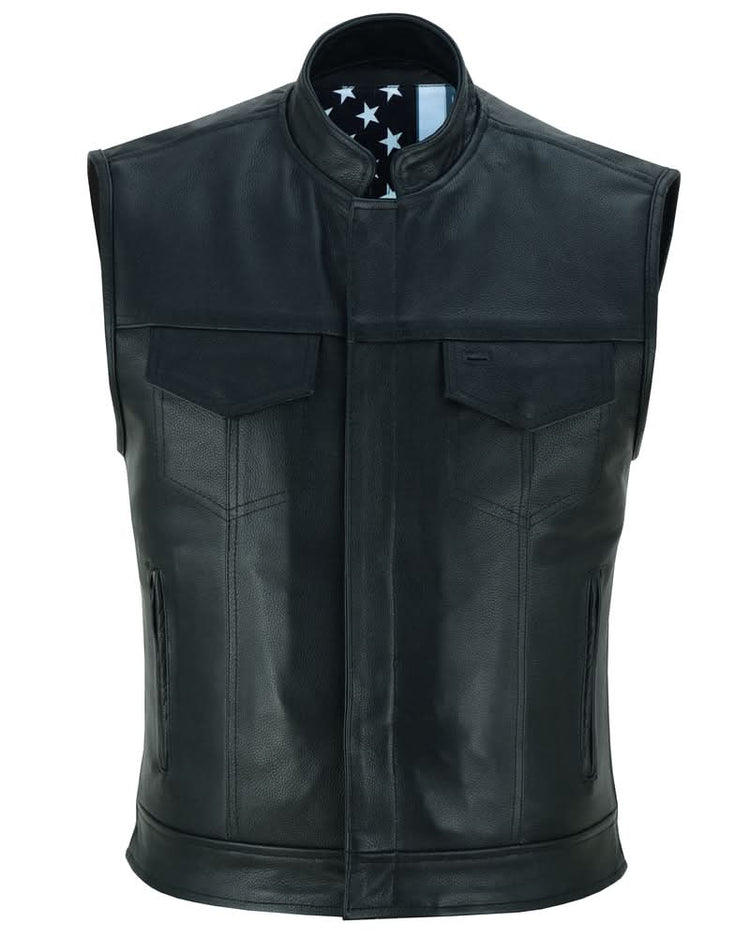 Private Men's Black Leather Motorcycle Vest