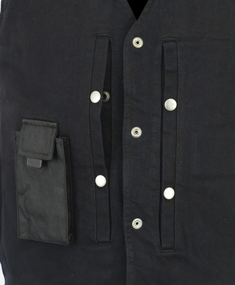 Men's Black Plain sides Denim Motorcycle Vest –  Heavy Snaps