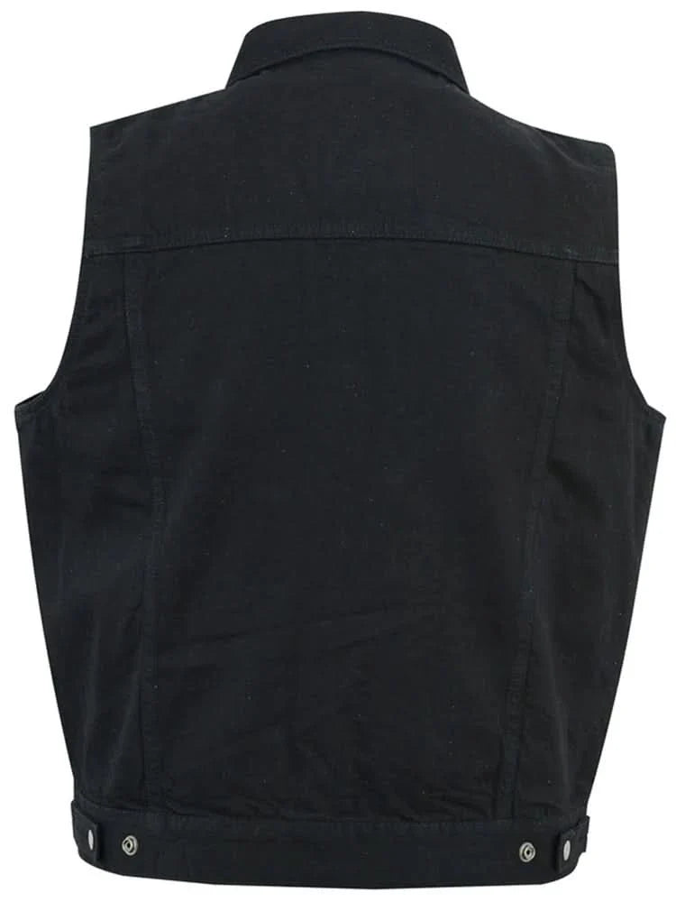 Snap Front Men's Denim Motorcycle Vest  - Black