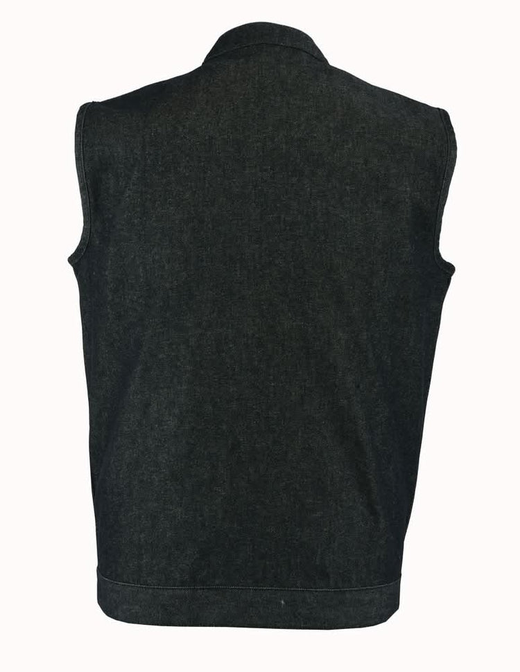 Men's Rough Rub-Off Raw Finish Motorcycle Denim Vest - Black