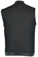 Men's Upgraded Rough Rub-Off Denim Motorcycle Vest w/Leather Trim